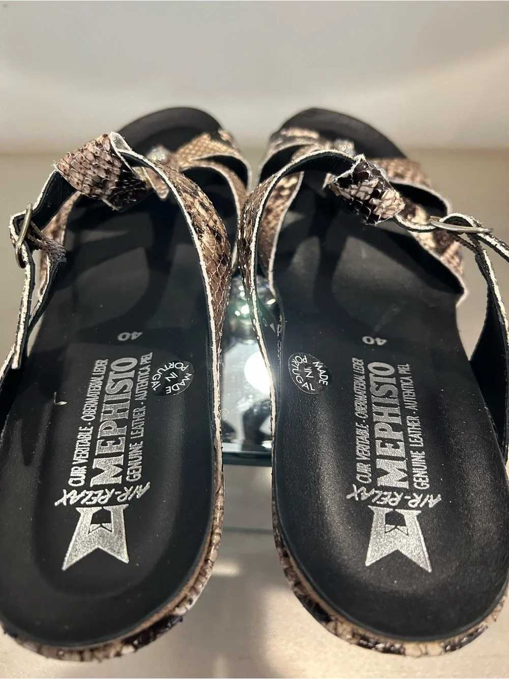 Mephisto Brown Snake-Print Wedge Sandals size 9